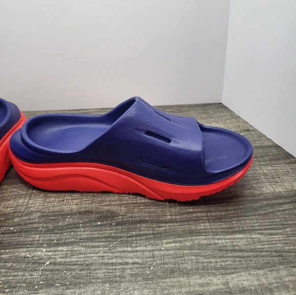 Hoka Ora Recovery Slide 3 Womens Sz 6 Slip On Sandals Bellwether Blue Alret Red - Picture 3 of 7